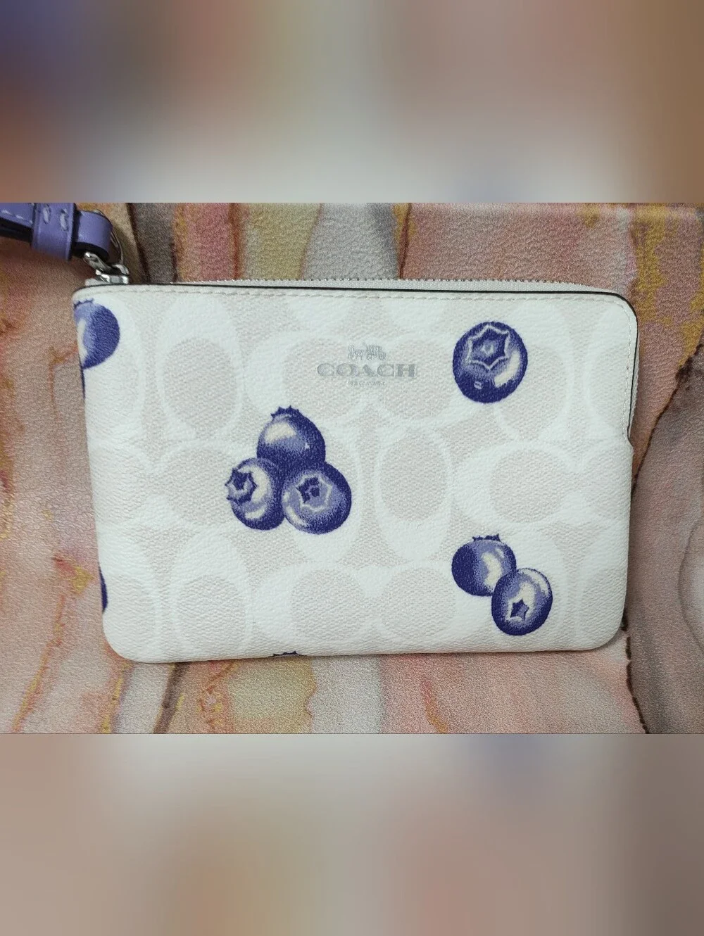 Coach Corner Zip CR817 Wristlet In Signature Canvas With Blueberry Print